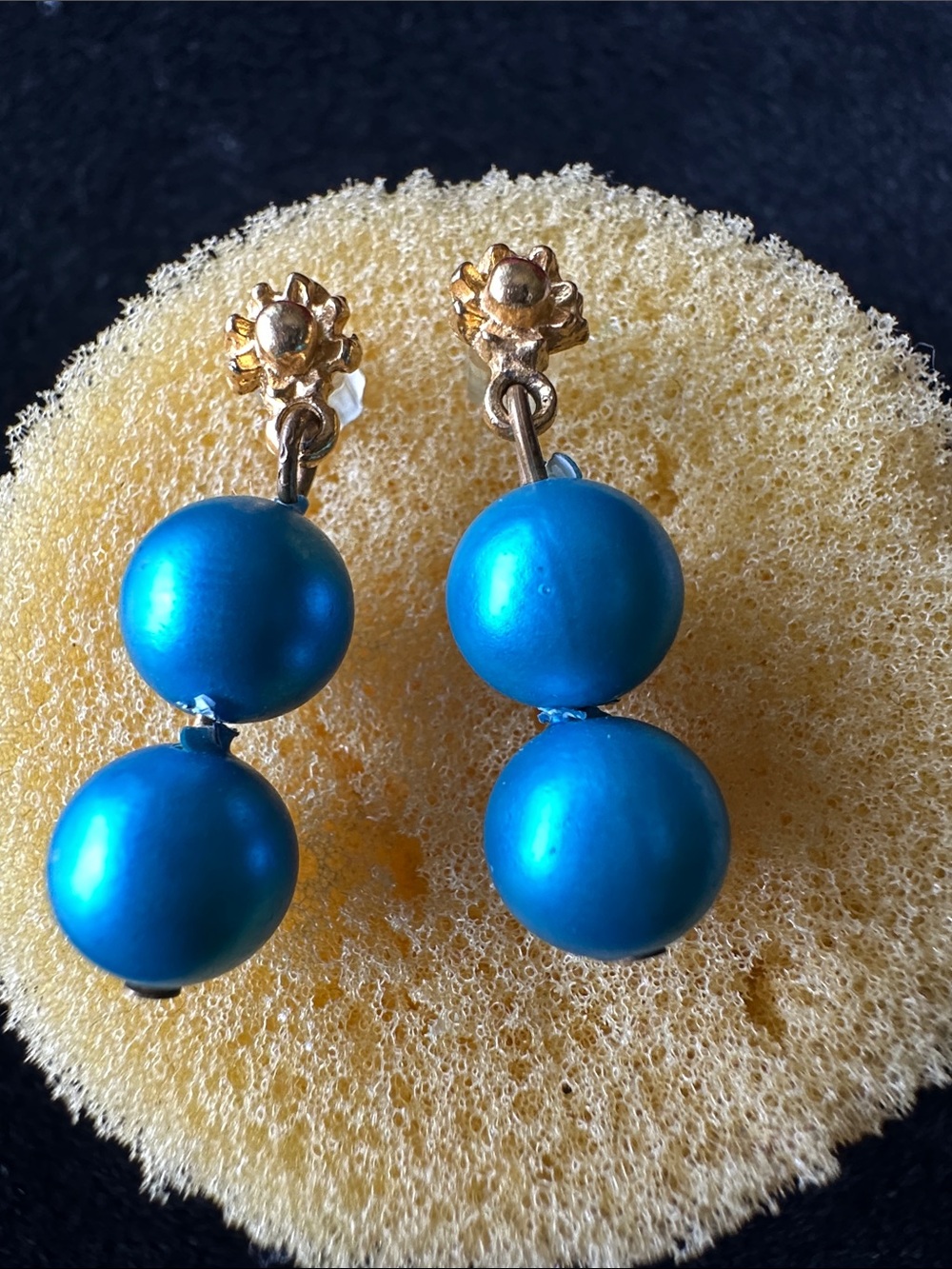 Gold Drop Earrings with Turquoise Blue Beads - Women Jewelry